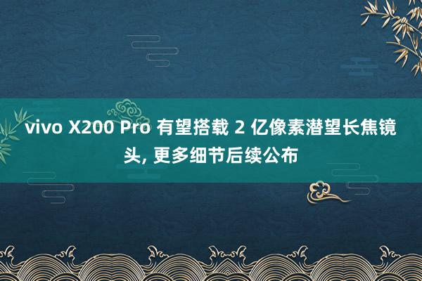 vivo X200 Pro 有望搭载 2 亿像素潜望长焦镜头, 更多细节后续公布
