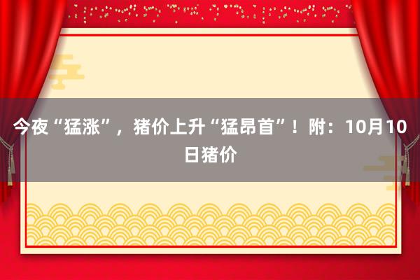 今夜“猛涨”，猪价上升“猛昂首”！附：10月10日猪价