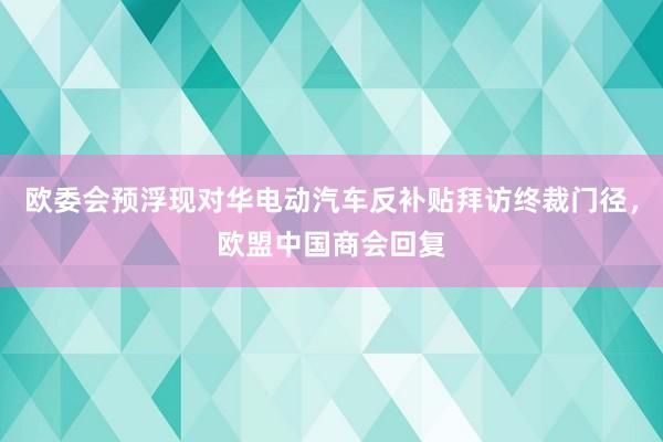 欧委会预浮现对华电动汽车反补贴拜访终裁门径，欧盟中国商会回复
