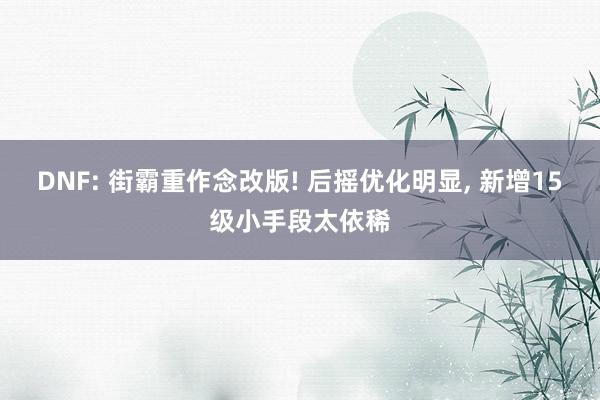 DNF: 街霸重作念改版! 后摇优化明显, 新增15级小手段太依稀